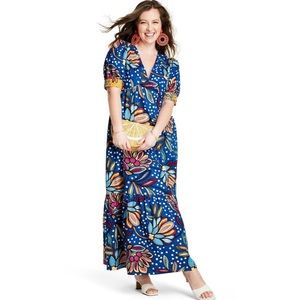 Tabitha Brown For Target Mixed Floral/Polka Dot Print Puff Sleeve Midi Dress